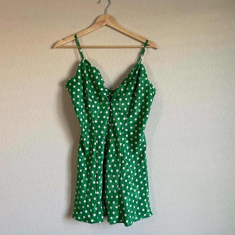 Vintage Victoria's Secret Gold Label Green Polkadot Slip Nightgown Medium